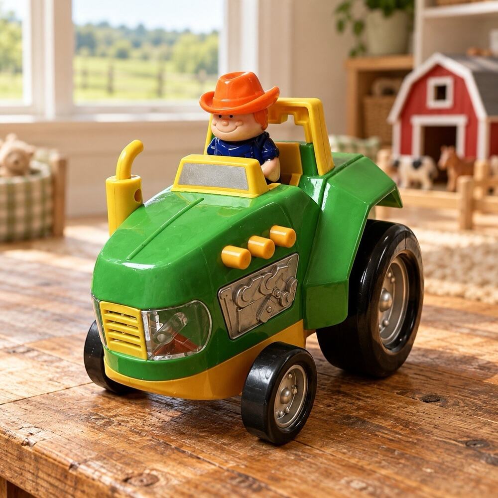 Green Farm Tractor Toy with Farmer Working Lights & Sounds Battery Operated